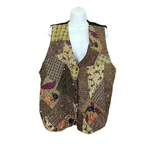 VTG Ana Mori Beaded Patchwork Vest ALL SIZE 100%‎ Shell Cotton Lined